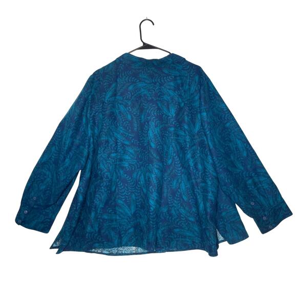 Catherines Womens 3XWP Blue Green Sueded Floral Print Button Up Artsy - Picture 2 of 6